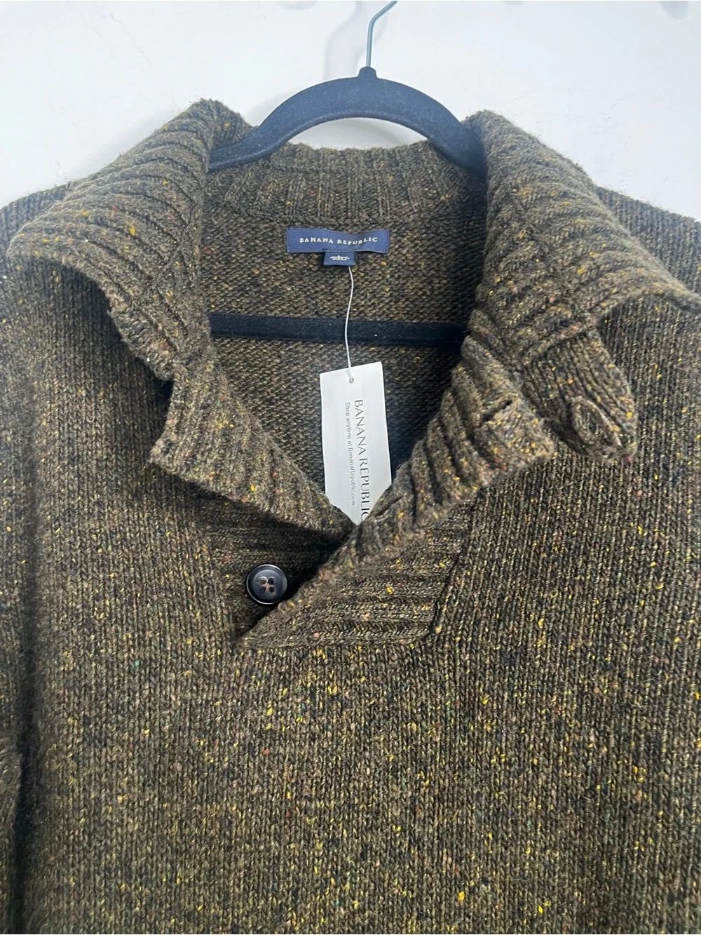 Banana Republic Men Brown ButtonFront LambsWool Blend Sweater Mock Neck L Preppy
